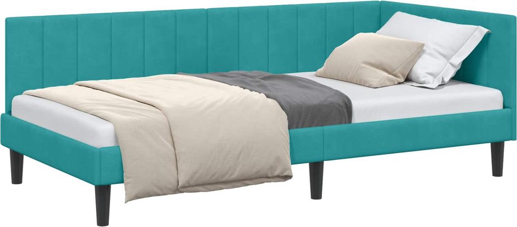 vidaXL Eckbettgestell mit Kopfteil Türkis 90 cm x 190 cm Samt