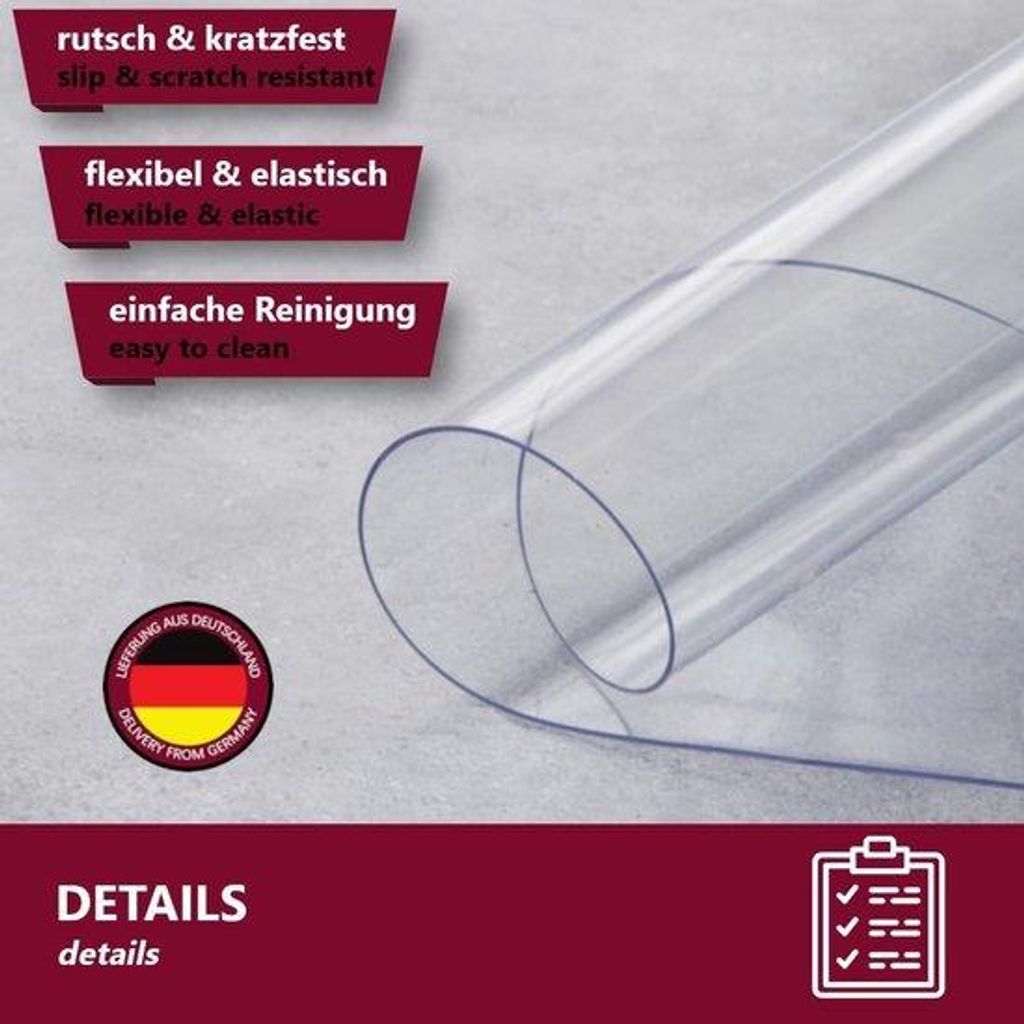 160x90cm transparente PVC-Tischfolie 15mm dick wasserdicht abwaschbar