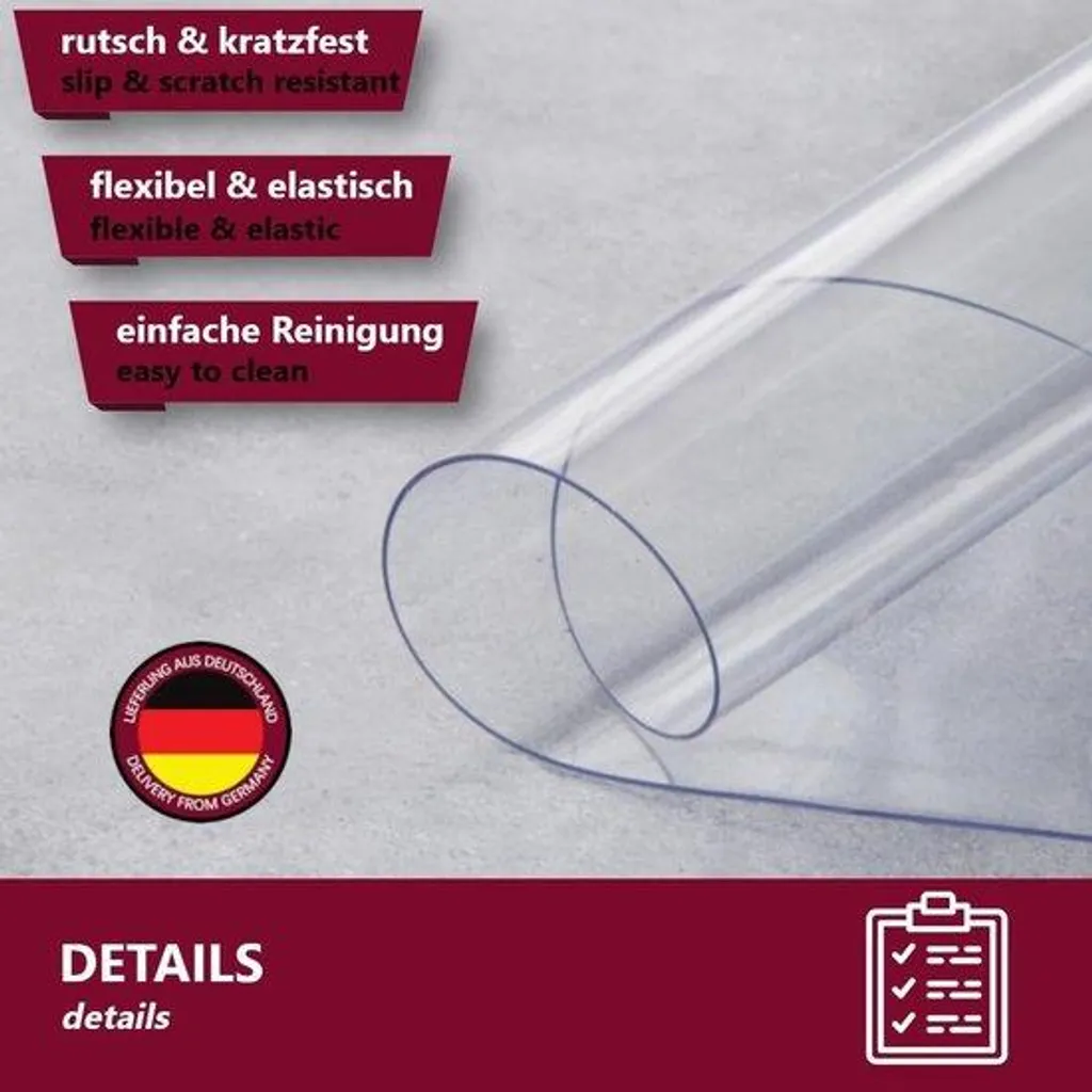 Bâche de table en PVC transparent 160x90 cm épaisseur 1.5mm Premium