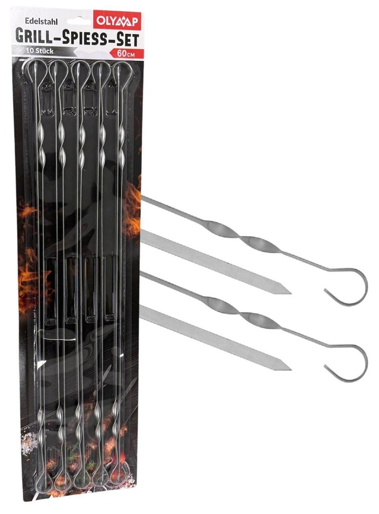 Schaschlik Spieße Edelstahl 10 Stück 60 cm Mangal Grill Produktbild 