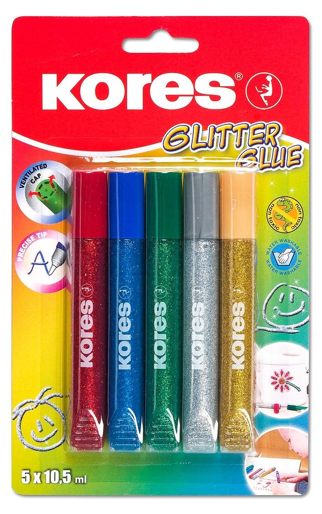 Kores Glitzerkleber "Glitter Glue" farbig sortiert 5 Tuben á 10,5 ml