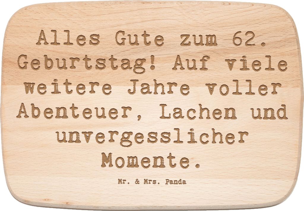 Mr. & Mrs. Panda Frühstücksbrettchen Spruch 62. Geburtstag - Transparent - Geschenk, Happy Birthday, liebevoll, schneidbrett, Holzbrett, Lachen, ...