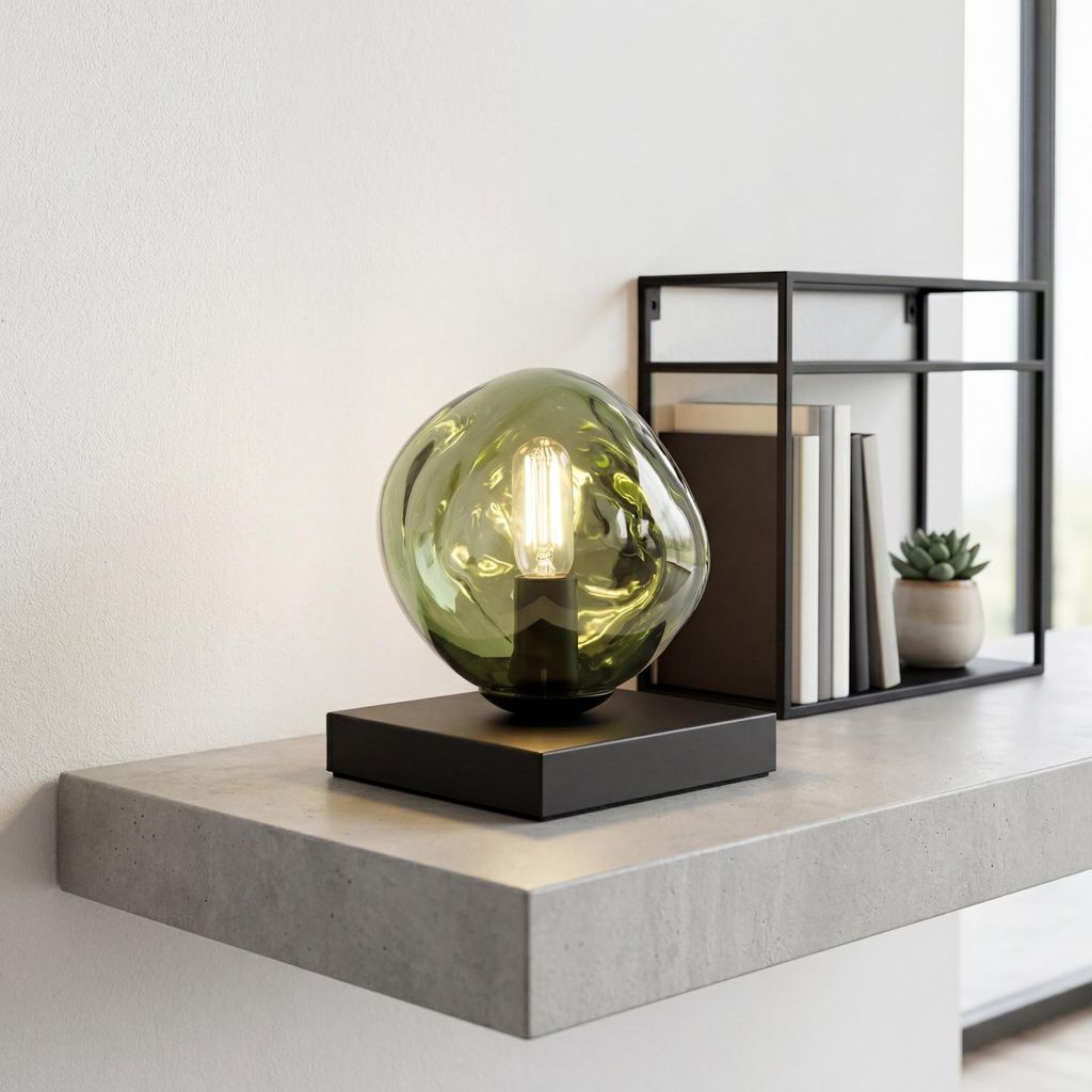 Tischleuchte Schlafzimmer Glas Grün Metall E14 17,5 cm Produktbild 