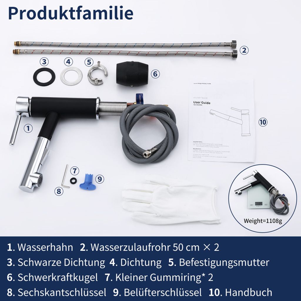 Küchenarmatur Edelstahl – 360° Schwenkbar, 2 Sprühfunktionen, Mit Zubehör