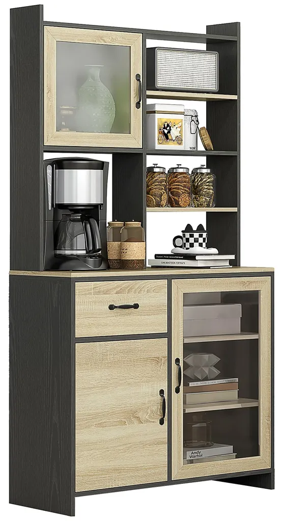 Rangement cuisine pour petits espaces buffet noir et bois 177 cm