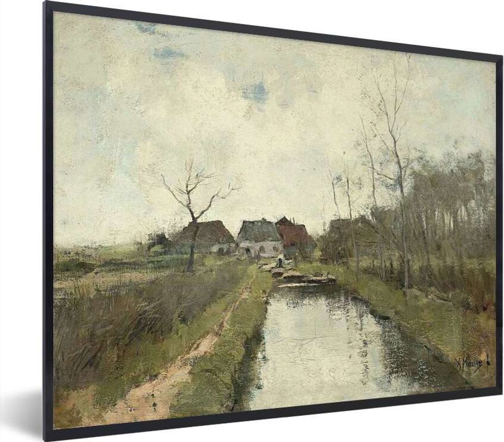 MuchoWow Gerahmtes Poster Hütte an einem Graben - Gemälde von Anton Mauve 80x60 cm - Poster mit Schwarzem Bilderrahmen Wandposter Rahmen Foto B...