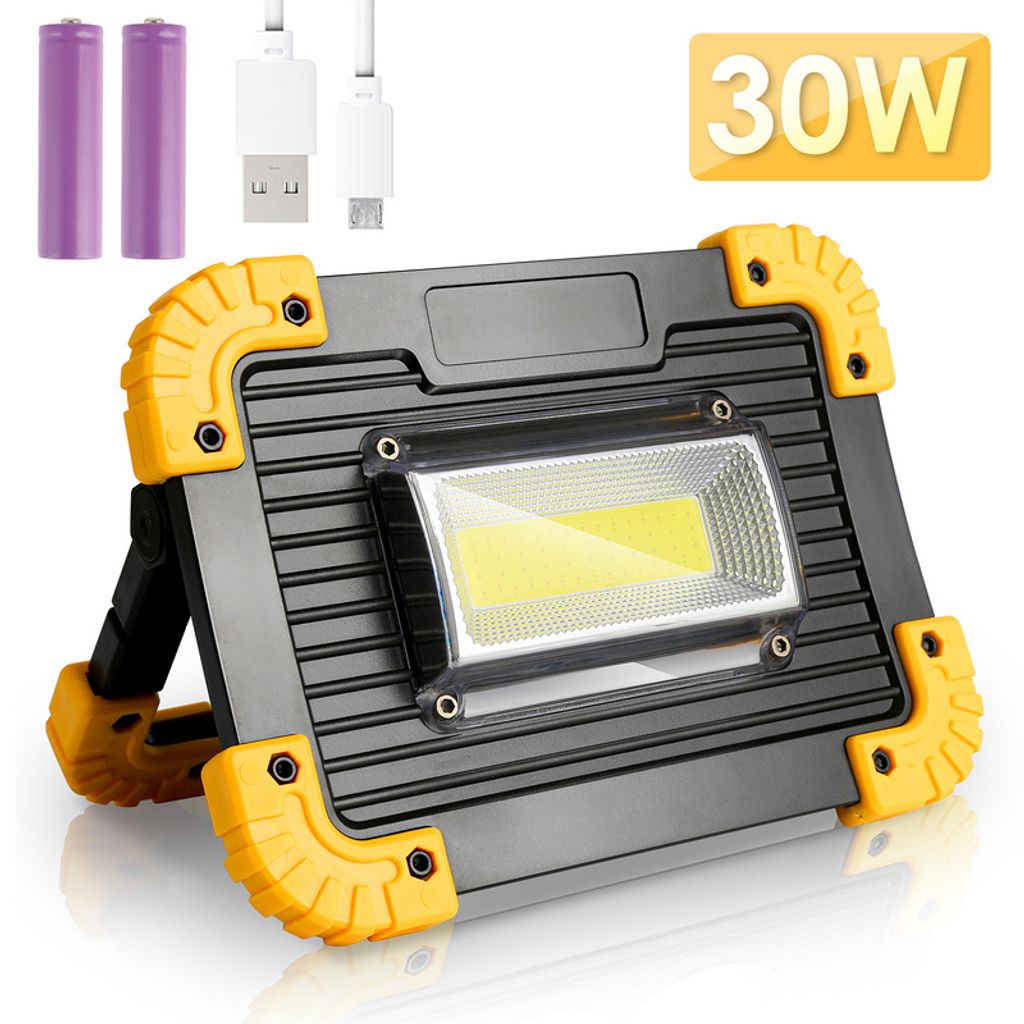 LED Strahler Arbeitsleuchte Baustrahler Handlampe Flutlicht Fluter 30W USB Akku 