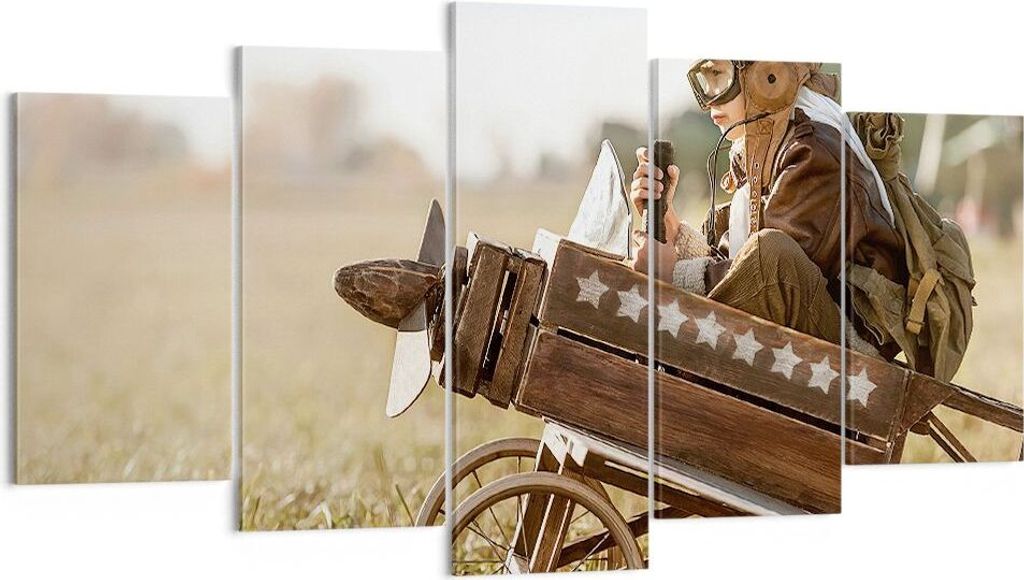 Bild auf Leinwand - Leinwandbild - 5 Teile - Kindheit Flugzeug Spielzeug - 160x85cm - Wand Bild - Wanddeko - Wandbilder - Leinwanddruck - Bilder - ...
