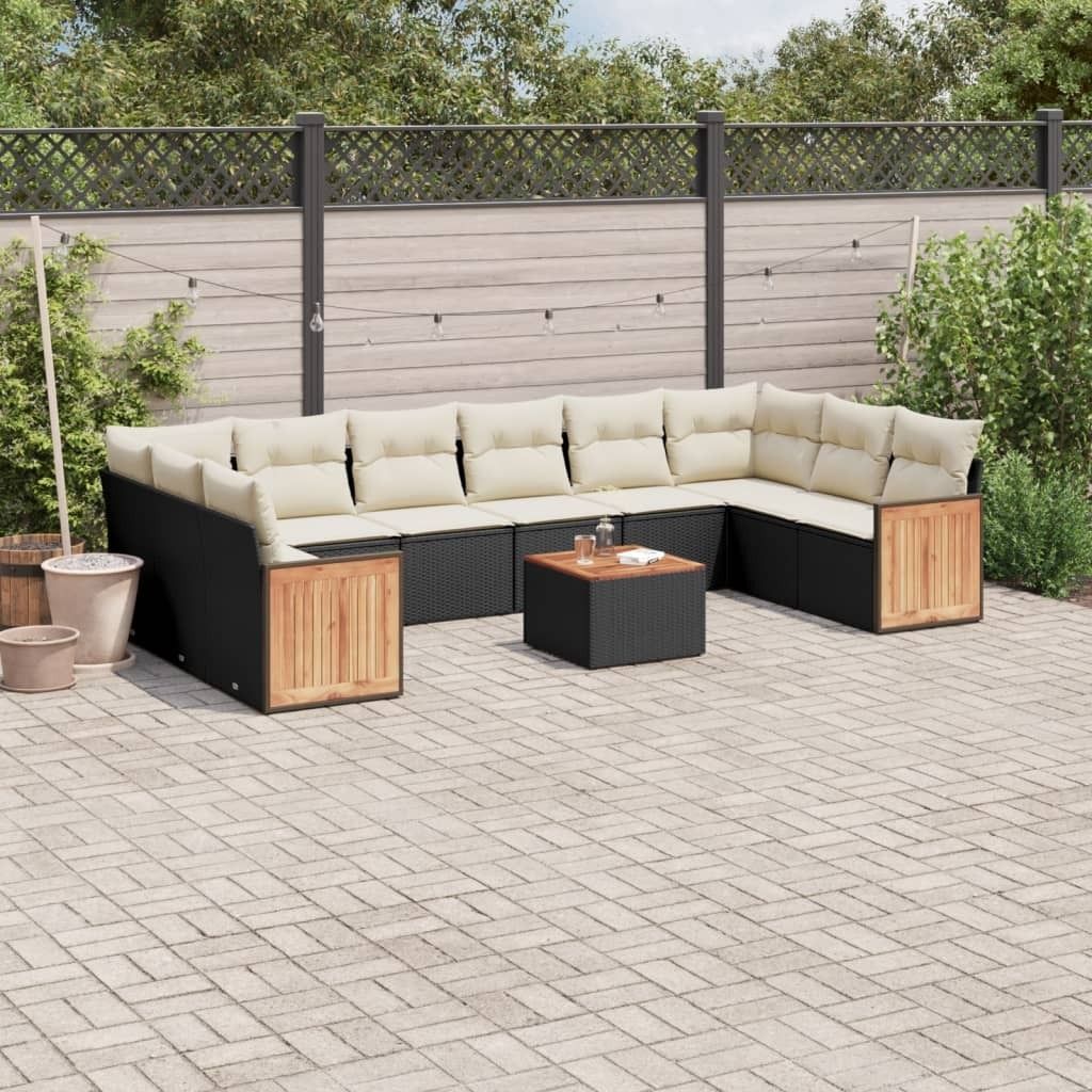 Design 11-tlg. Garten-Sofagarnitur mit Kissen Schwarz Poly Rattan, Gartenmöbel-Sets 2024 Neu