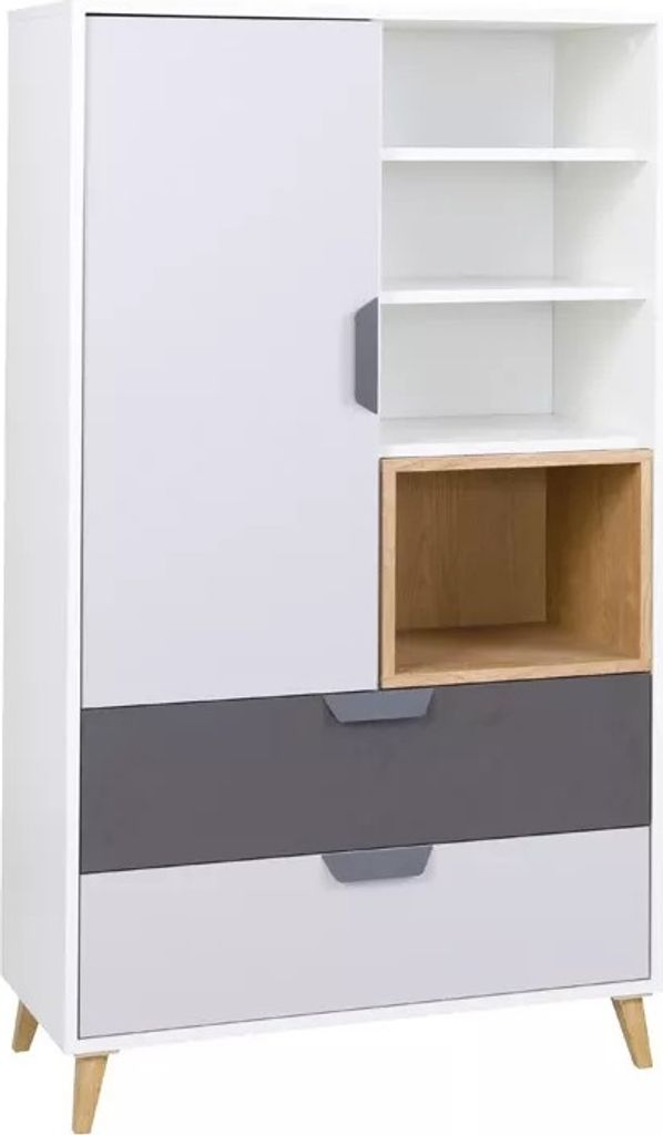 Hoch Kommode Reko 5 Weiss/Graphit/Grau