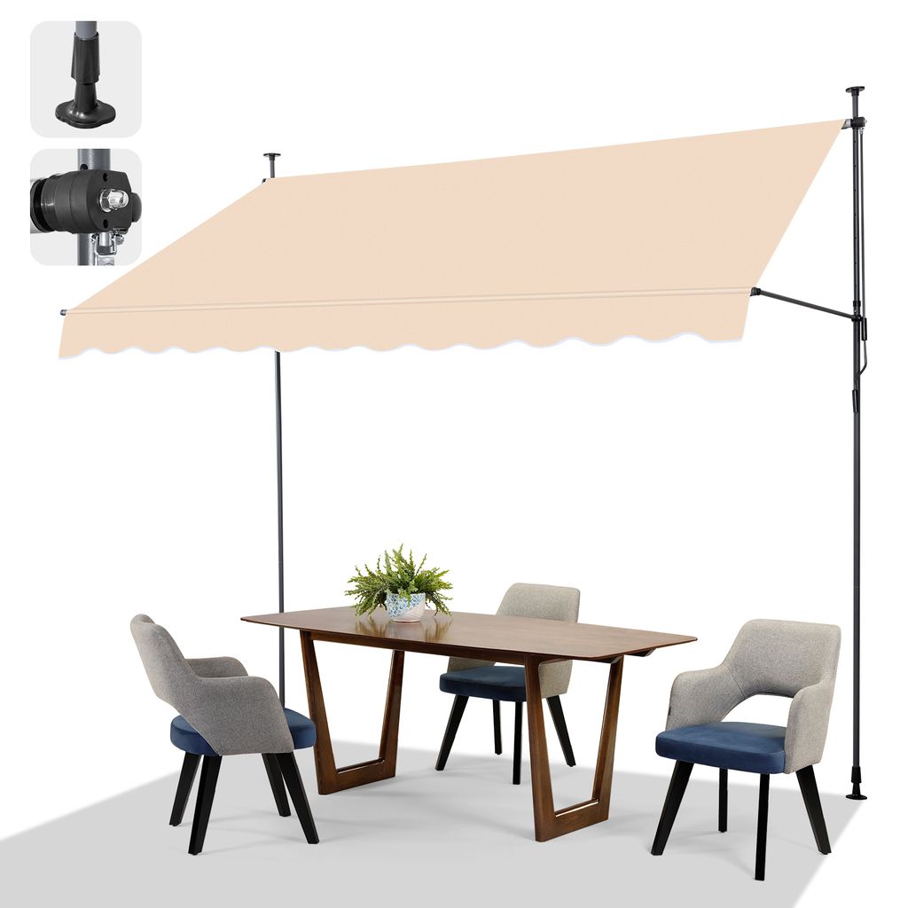 FCH Balkonmarkise 300x150x(200-300) cm Gelenkarm Markise Klemmmarkise Sonnenmarkise Balkon ohne Bohren - Beschattung Terrasse & Balkon,Beige
