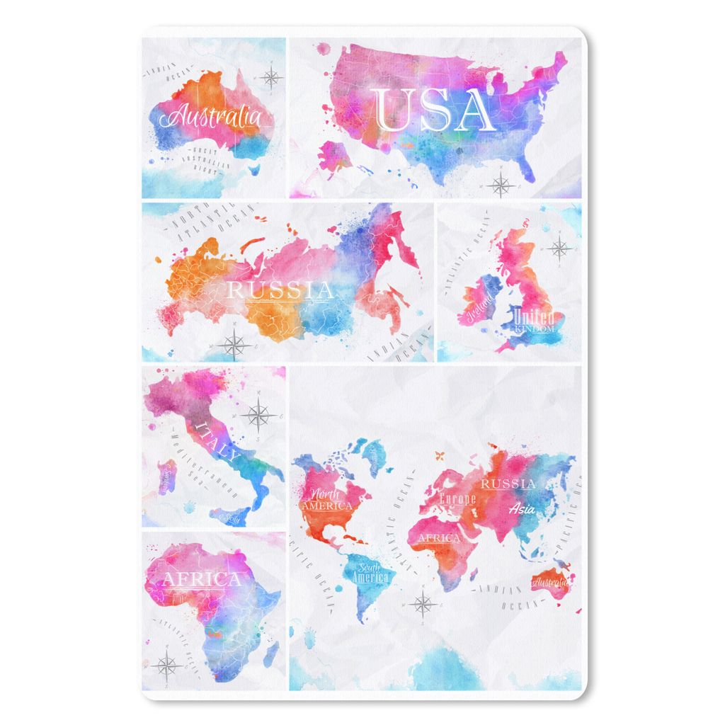 MuchoWow Mauspad Mousepad Karten - Collage - Aquarell 18x27 cm - Mousepads - Maus Mat - Pad - Mausunterlage