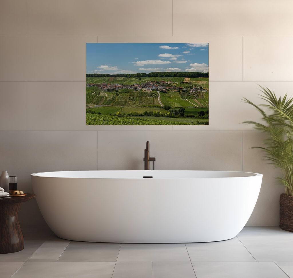 Wallario wasserfestes Poster selbstklebend 91,50 x 61 cm, Panoramablick über die Champagne, Badezimmerposter Spritzschutz mit Hochglanzoberfläche...