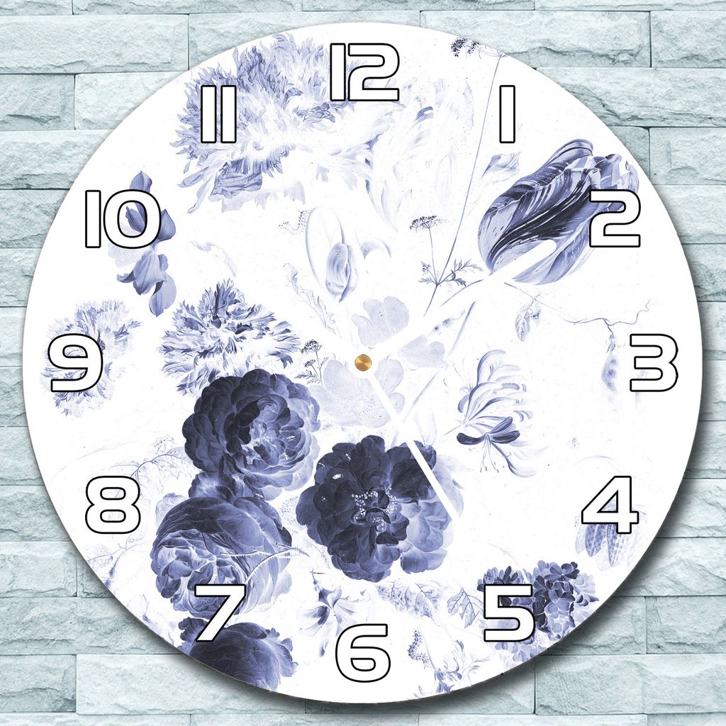 Wanduhr aus Glas Rund fi 30 Farbnegative Blumen Quarz Deko Wohnzimmer Büro
