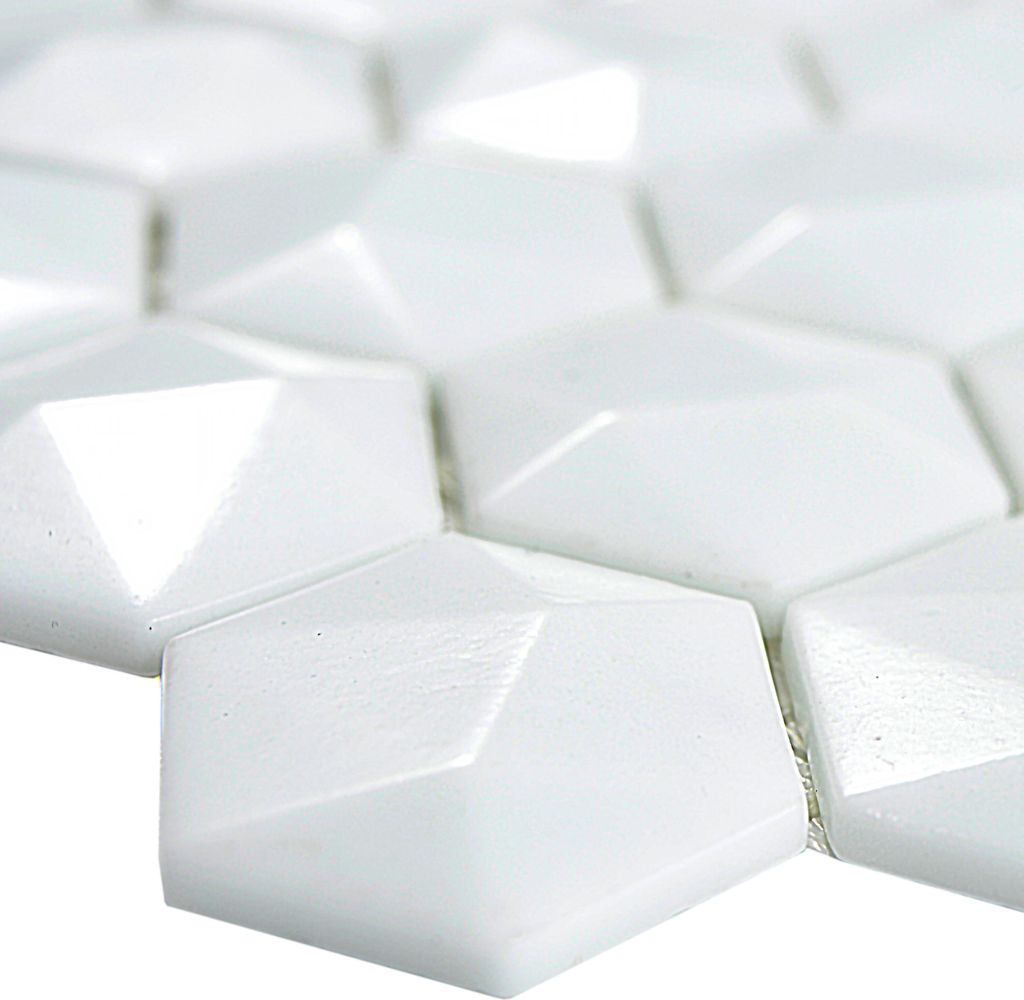 Glasmosaik Fliesen Benevento Hexagon 3D Weiß