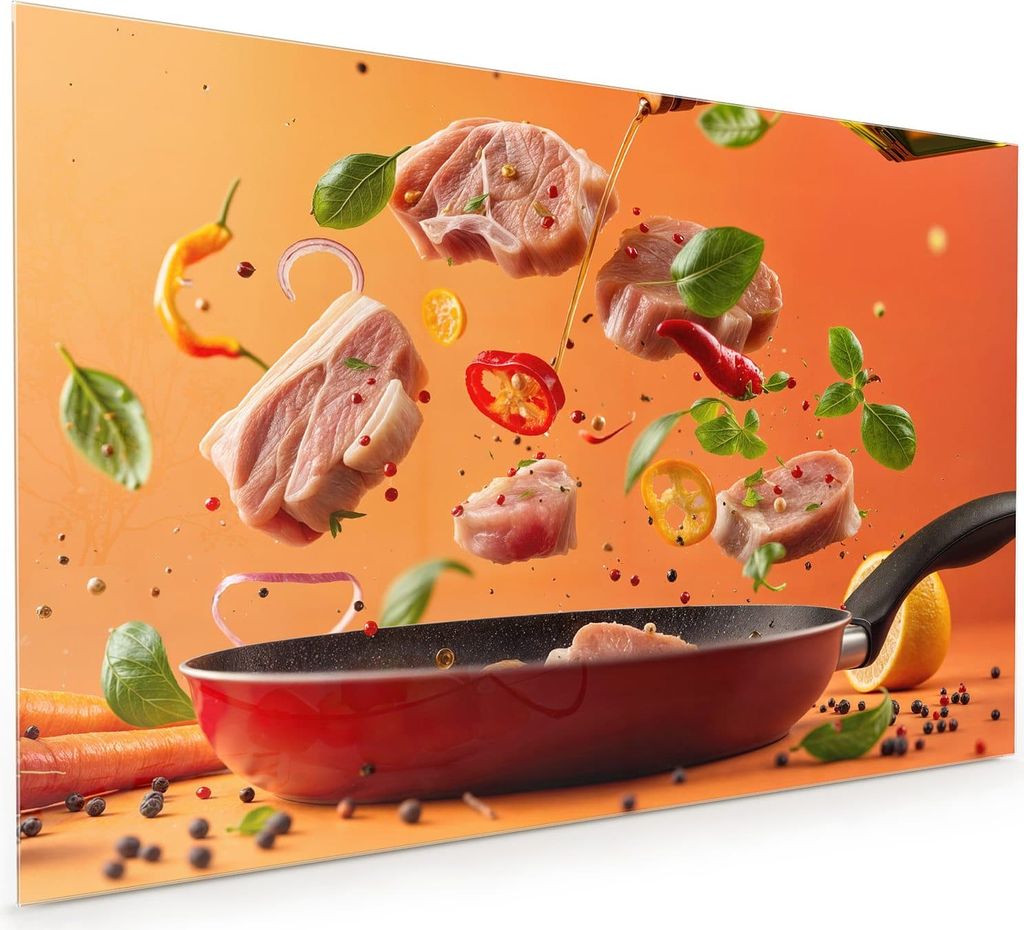 Küchenrückwand Spritzschutz Glas mit Motiv Frische Kochzutaten 40 x 40 cm