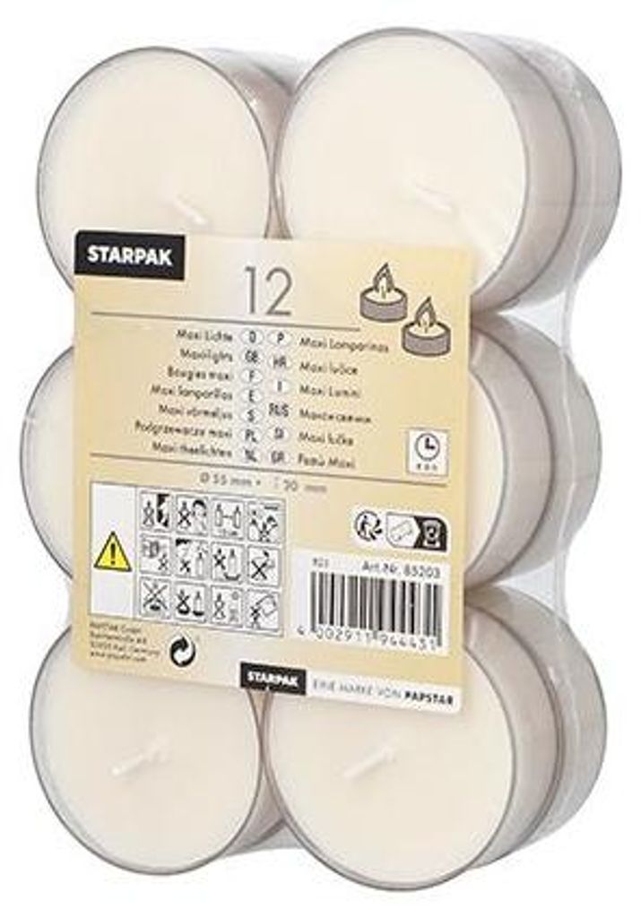Papstar Maxi Lichte Ø 57,5 mm · 26 mm weiß · Brenndauer ca. Produktbild 