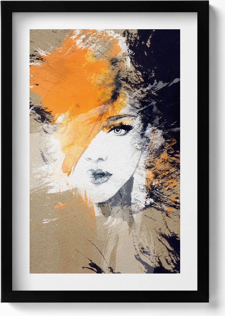 Abstraktes Frauenporträt– Wandbild mit Rahmen – Gerahmtes Bild – Wanddekoration – 40x60 cm – Schwarz