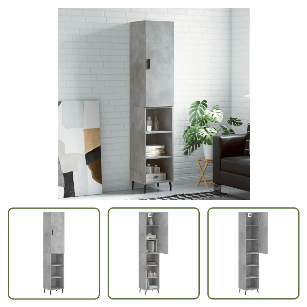 The Living Store Credenza Grigio Cemento 34,5x34x180 cm | Design Moderno