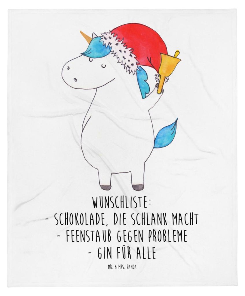 Mr. & Mrs. Panda Schlummerdecke Einhorn Weihnachtsmann - Weiß - Geschenk, Babybettdecke, Nikolaus, Fleecedecke, Einhörner, Gin, Weihnachten, Scho...