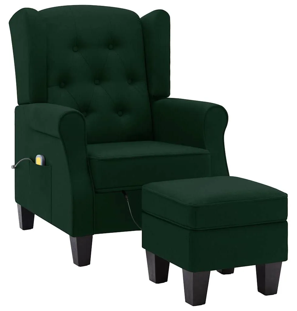 Fauteuil relax massant inclinable et repose-pieds en tissu vert foncé