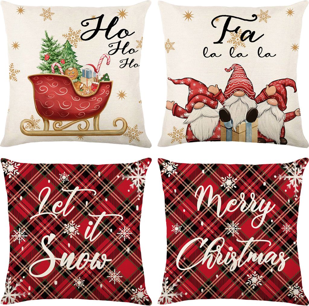 4er-Pack quadratische Weihnachtskissen aus weichem Produktbild 