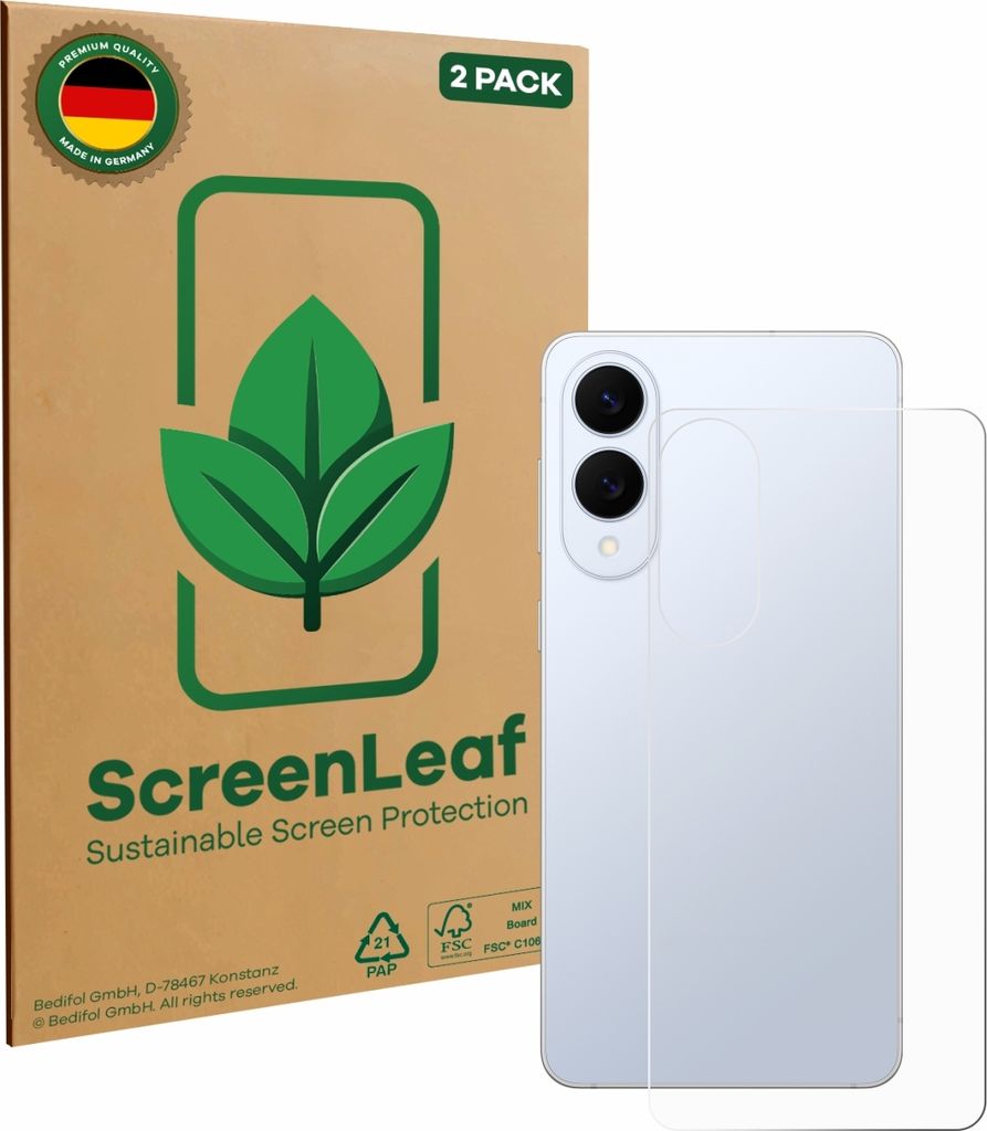 2x ScreenLeaf Schutzfolie für Samsung Galaxy S25 Edge (Rückseite) nachhaltiger Displayschutz Display Schutz Folie Klar Transparent