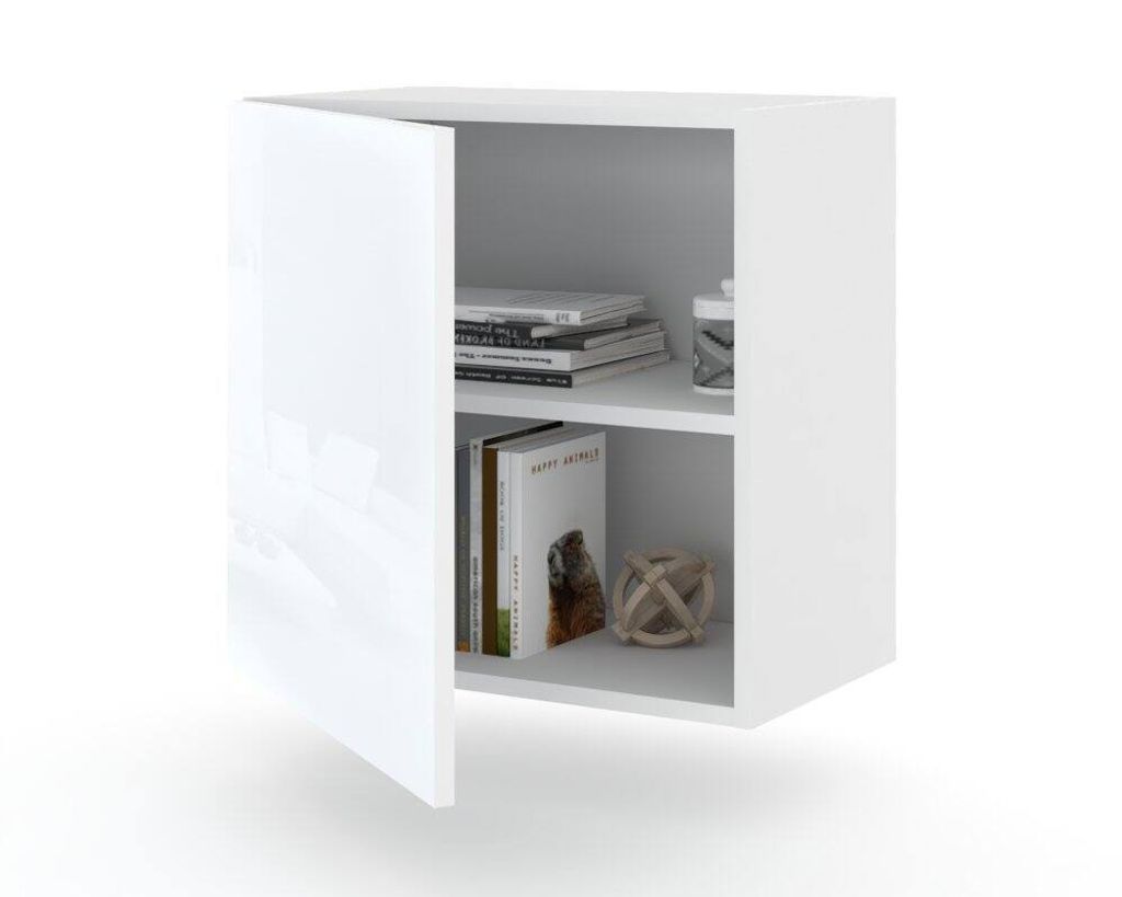 Wohnzimmerschrank HÄNGEND Karo Weiß/Hochglanz/Golden Craft Eiche/Schwarz 60 cm