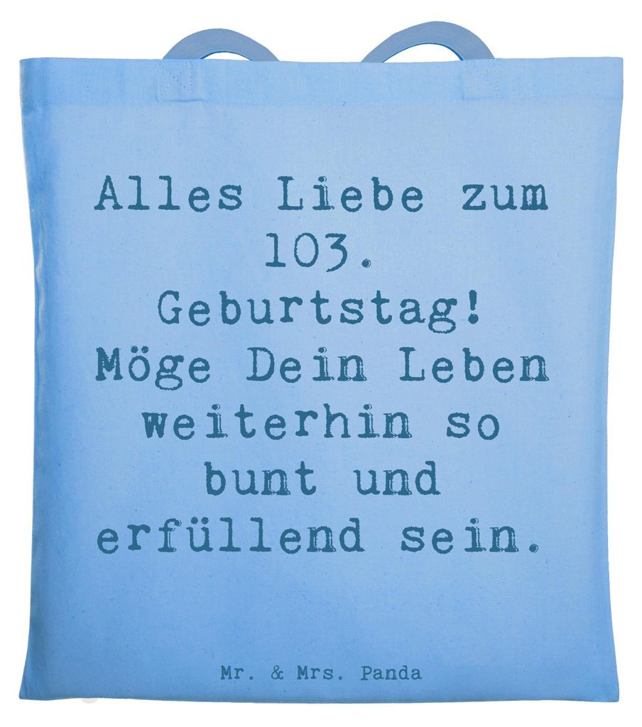 Mr. & Mrs. Panda Tote Bag Spruch 103. Geburtstag - Sky Blue - Geschenk, Dankbarkeit, liebevolle Geschenke, Tasche, unvergesslicher Tag, Laptoptasch...