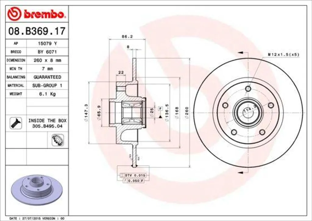 Disque de frein arrière pour Renault Megane III CC et Fluence - Brembo