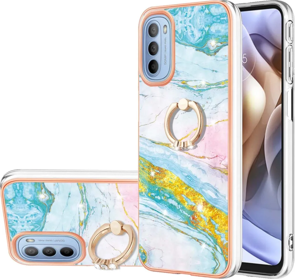 Custodia Marble Motorola Moto G31 G41: Cover Silicone con Anello Blu