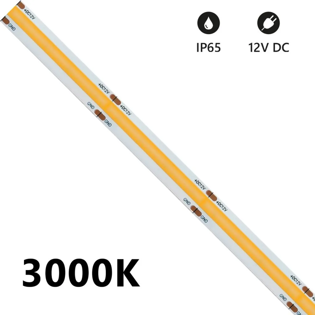 Striscia LED 5m COB IP65 4000K 12V 15W/m | Luce Continua Professionale