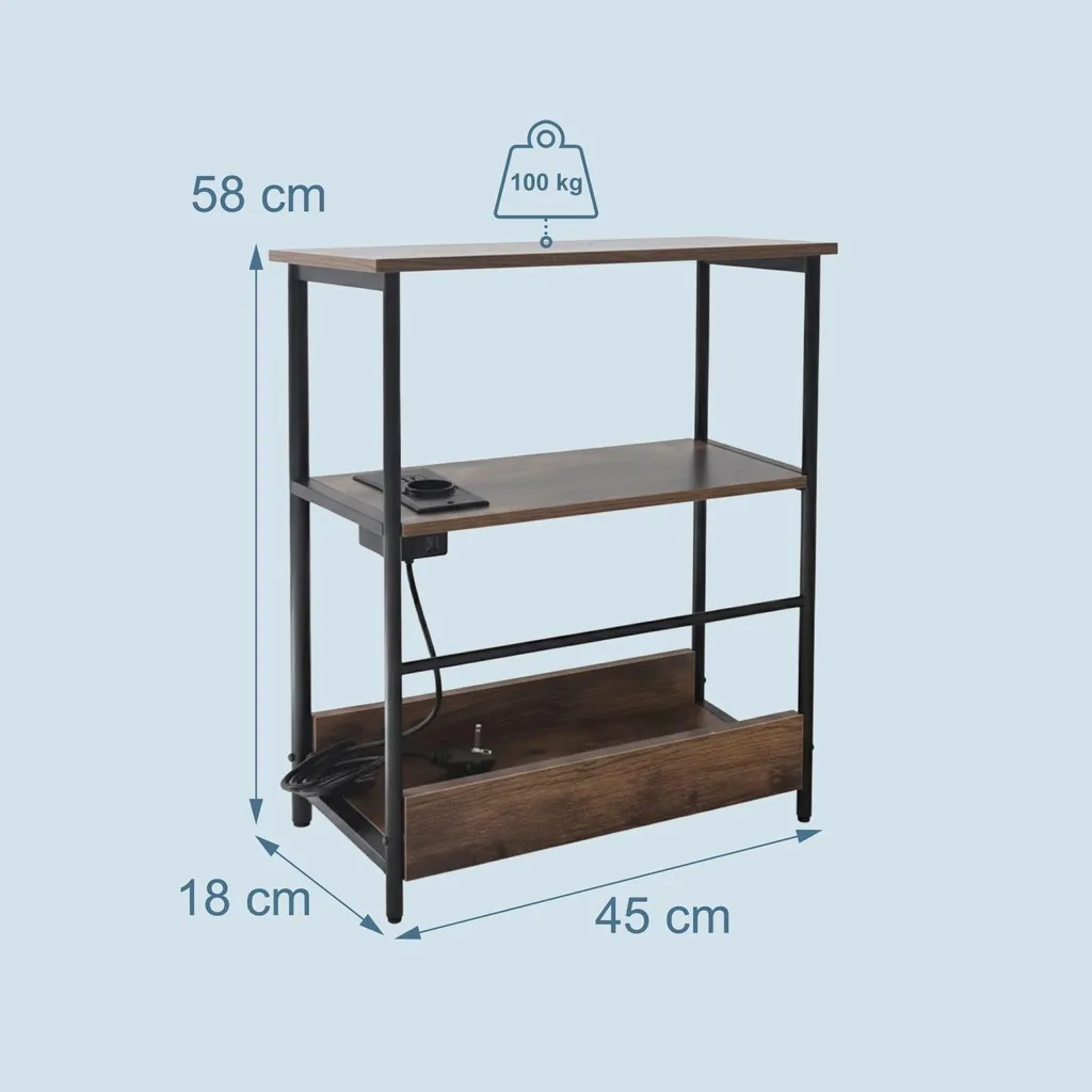 Table d'appoint anti-câbles emmêlés avec hub USB et prise électrique - 3