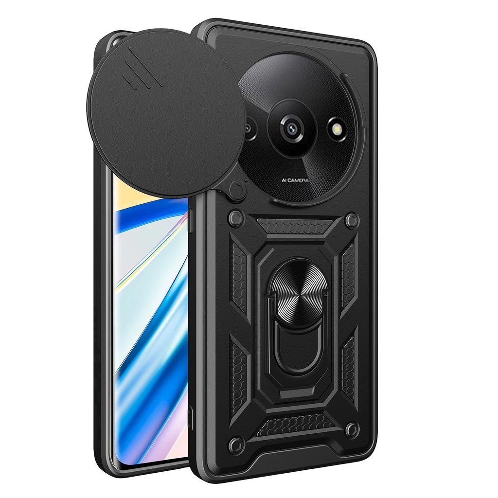 Für Xiaomi Redmi A3 Armor Magnet Ring Kamera Cover Handy Hülle Tasche Case Schwarz