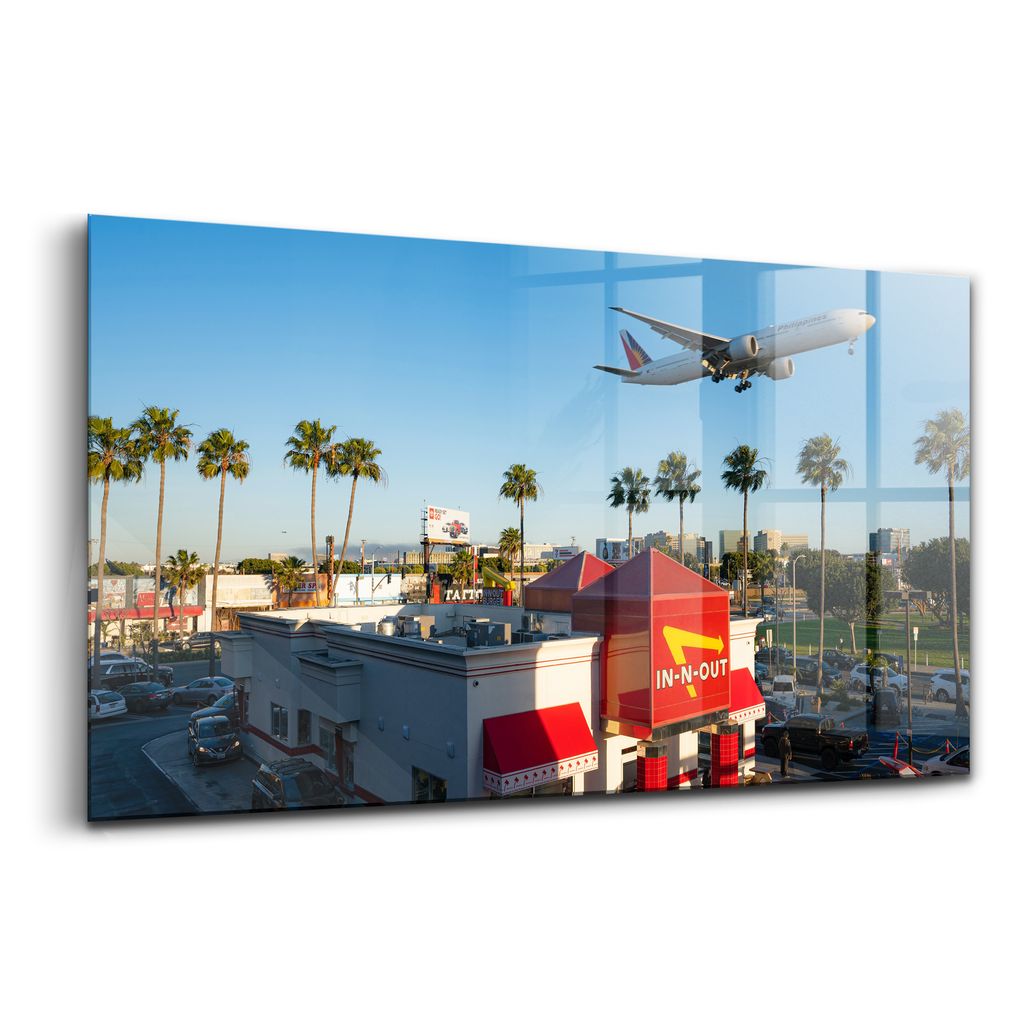 Glasbild - Dekoratives Gemälde - Modernes Gemälde - 100x50 - Initial Plane Over Los Angeles