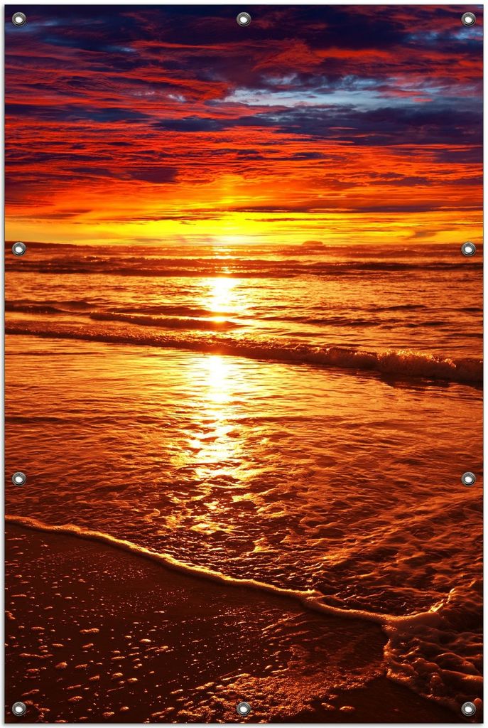 Wallario Outdoor-Poster für Garten oder Balkon, Motiv Farbenfroher Sonnenuntergang über dem Meer II, in ca. 100 x 150 cm