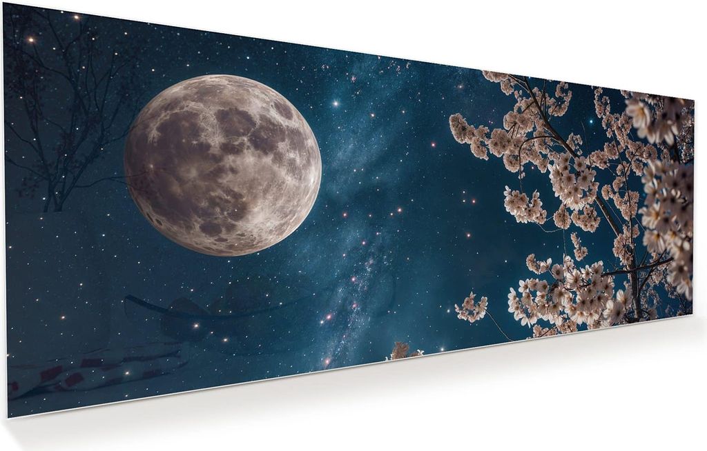 Glasbild 100x40cm in XXL für Wohnzimmer, Schlafzimmer Motiv Mondblumen Nacht
