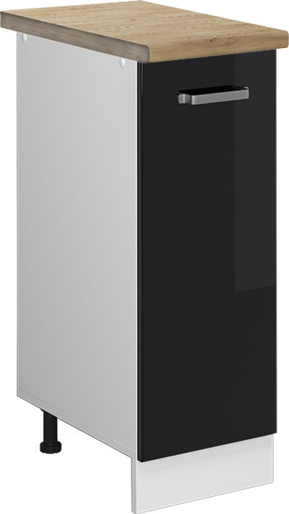 Apothekerschrank Vicco R-Line Schwarz Hochglanz 30 cm , AP Eiche, Model 45933