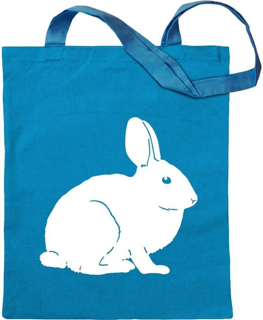 Kiwistar - Baumwolltasche - hellblau - Hase Motiv 1 - Karnickel Stall - Tragetasche Stoffbeutel Umhängetasche langer Henkel