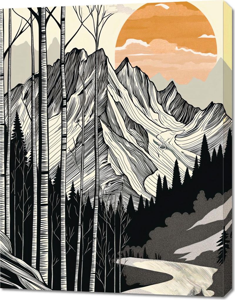 Bild 70x90cm Holzschnitt Berg