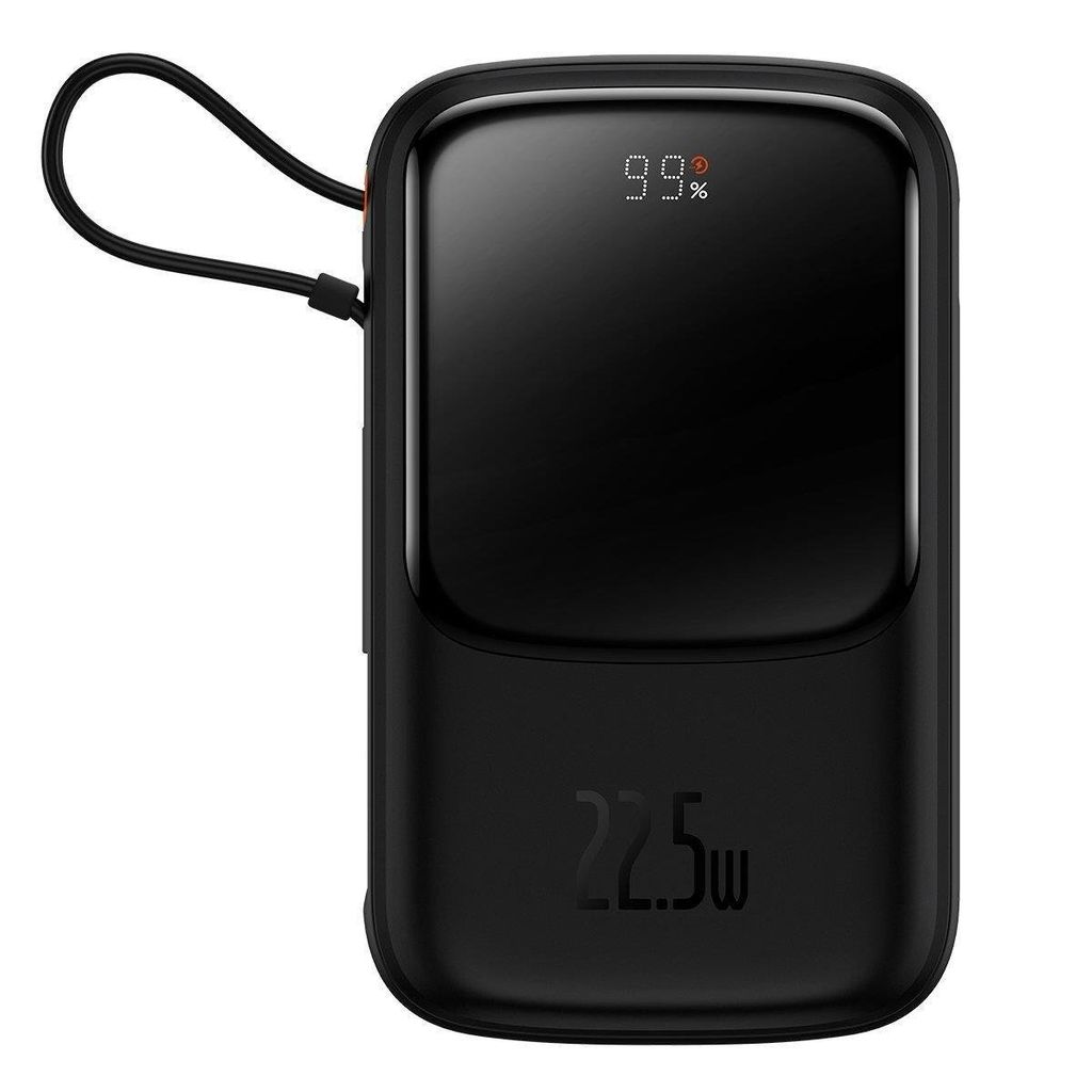 Baseus Qpow Digital Display Powerbank mit Schnellladung 10000mAh 22,5W QC/PD/SCP/FCP mit eingebautem USB-C Kabel schwarz