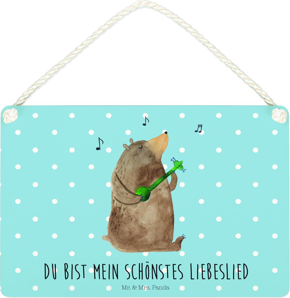 Mr. & Mrs. Panda Schild Bär Lied DIN A4 - Blau Pastell - Geschenk, holzbild, Spruch, Holzschild, Deko Wandbild, Liebe, Teddy, wandtafel, Türschil...