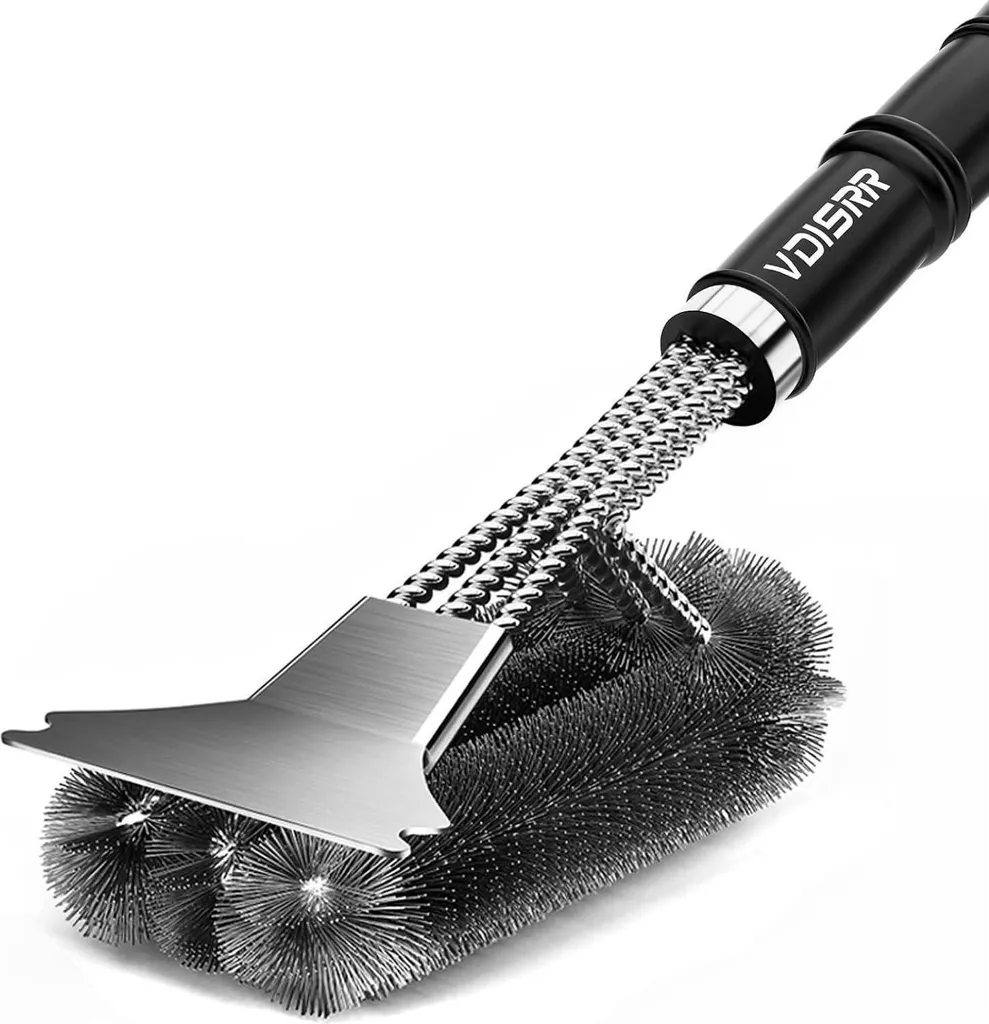 Brosse de nettoyage pour gril avec manche long et poils inox résistants
