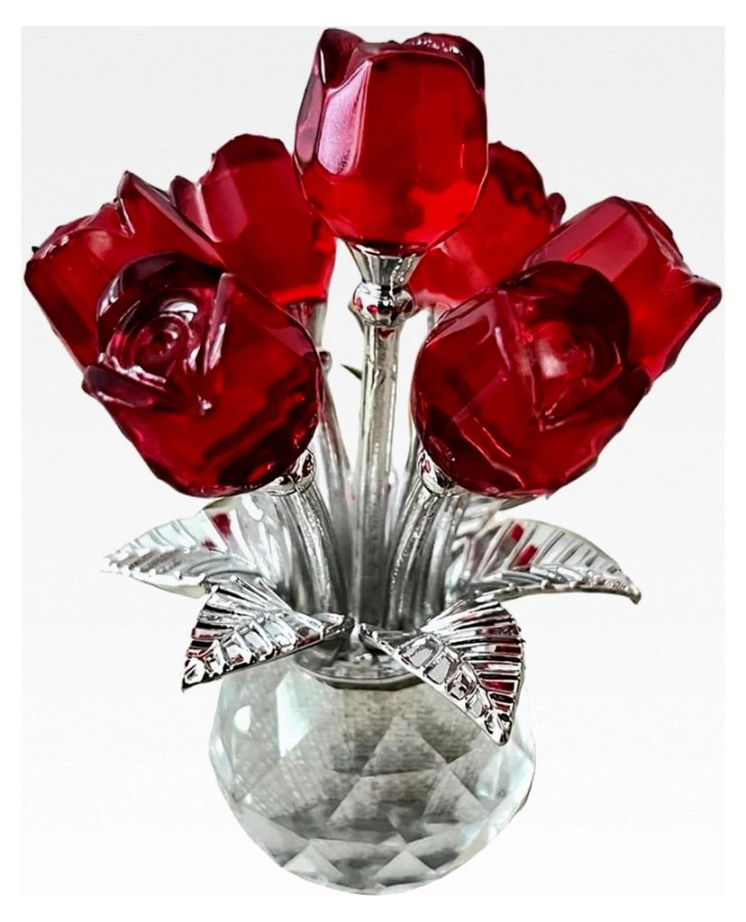 Kristall-Ornamente, 7,1 x 10,2 cm, Kristall-Rosenstrauß mit Vase für Valentinstag, Jahrestag, Zuhause, Tisch, Hochzeit, Dekoration