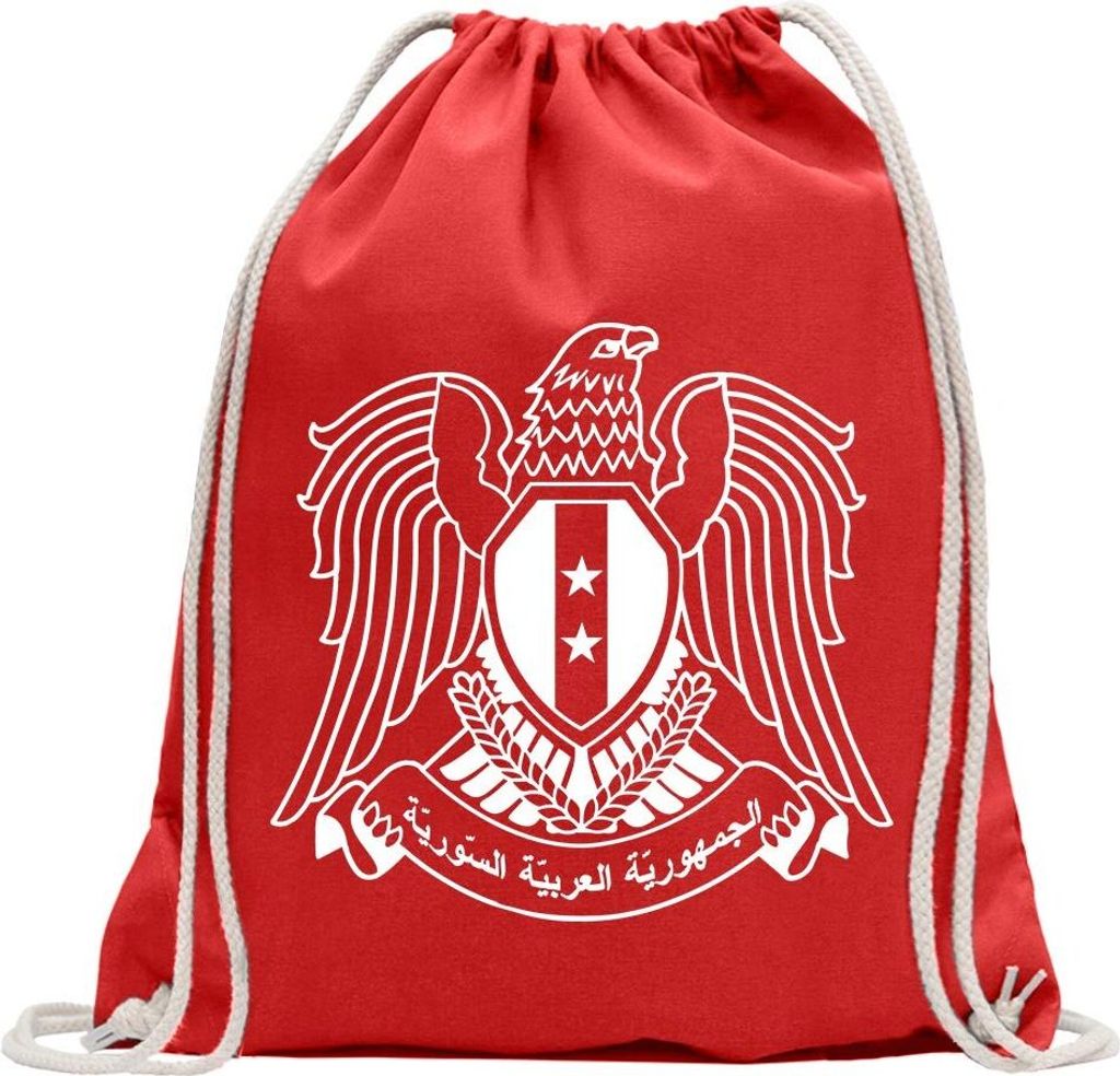Kiwistar - Turnbeutel - rot - Syrien Wappen - Fun Rucksack Sport Beutel Gymsack Baumwolle mit Ziehgurt