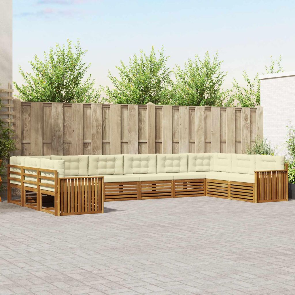 "2026 Aktion"Sofagarnitur - CLORIS - Balkonmöbe/Sitzgruppe - 10 pcs - Moderne Design - Natur und Creme Massivholz Akazie - Gartensofas Promotion38...