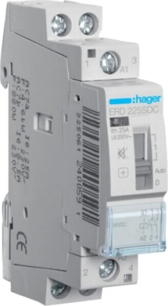 Relais pour domotique 24VDC Hager ERD225SDC 25A 2S fonctionnement calme