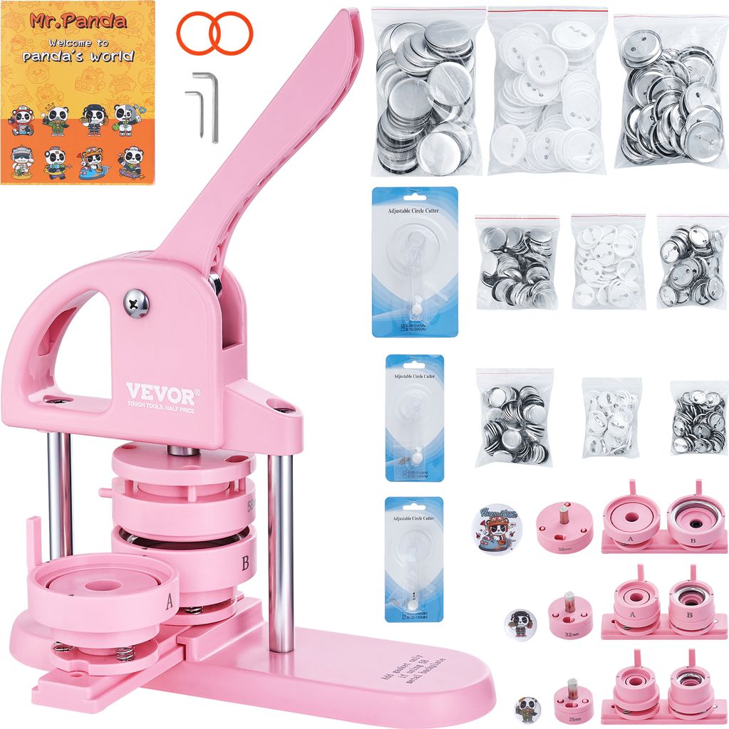 VEVOR creatore di bottoni 25 / 32 / 58 mm 3-in-1, 300 pezzi Immagine del prodotto 