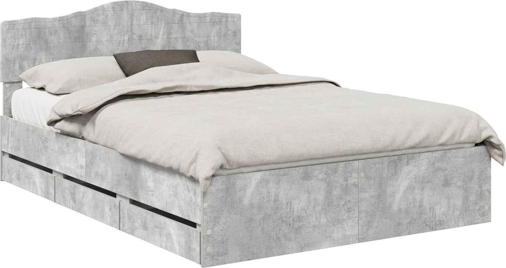 vidaXL Bettrahmen mit Kopfteil Beton Grau 160 x 200 cm Ingenieurs Holz