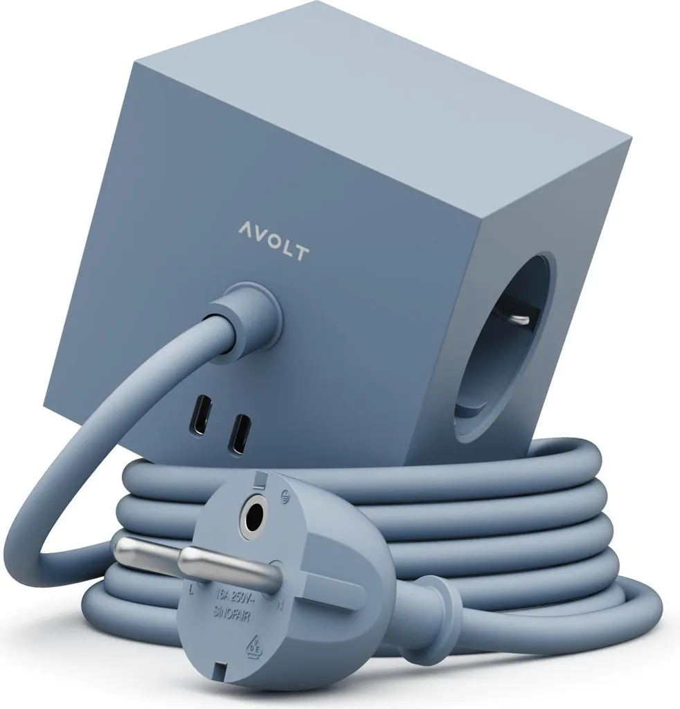 Bloc multiprise USB Square 1 AVOLT Bleu Requin - Chargeur Design 1,8m